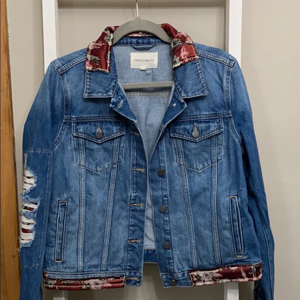 Vince Camuto Tapestry Patchwork Denim Jacket
